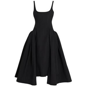 16ARLINGTON Vezile Asymmetric Faille Gathered Basque Waist midi dress UK 6